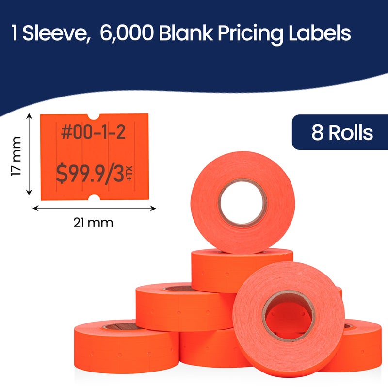 Perco 2 Line Fluorescent Red Labels - 8 Rolls, 1 Sleeve, 6,000 Blank Price and Date Gun Labels for Perco 2 Line Price and Date Guns - Made in USA - Image 3